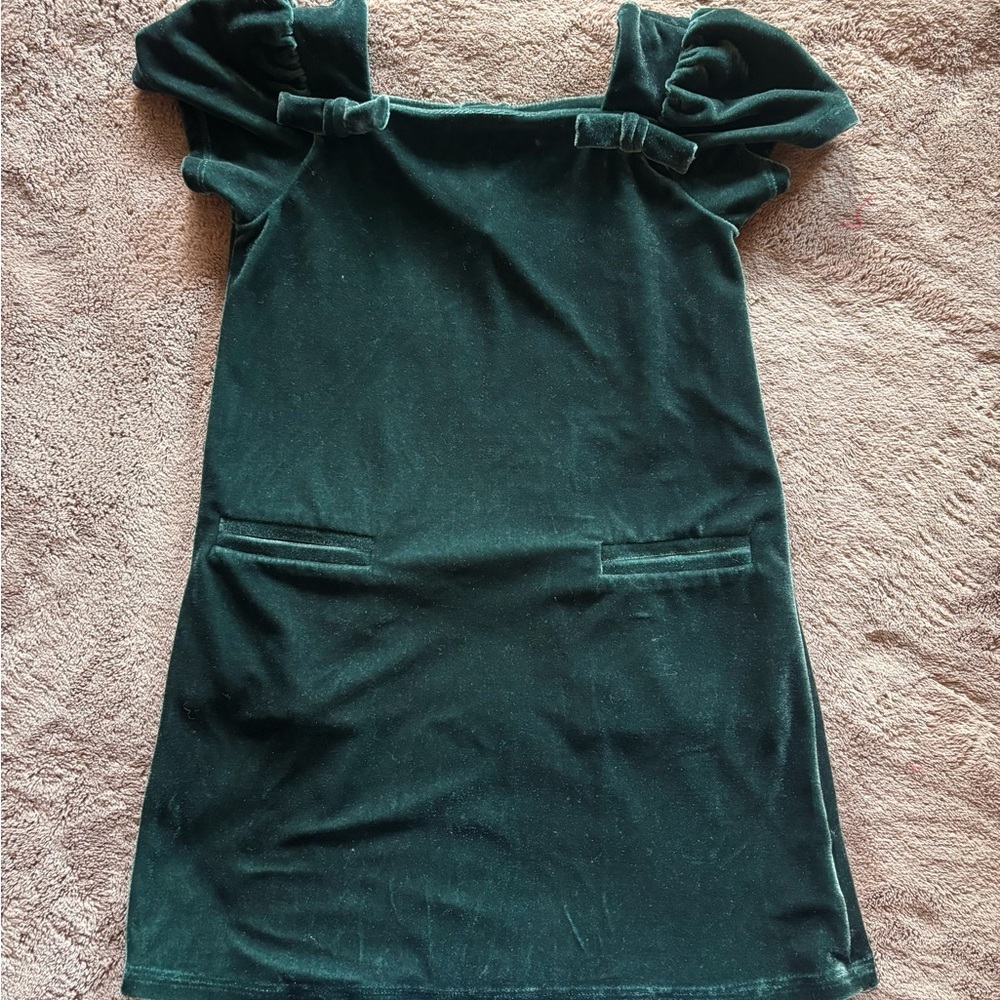 Baby Gap Girls Forest Green Velvet Holiday Dress Bow Puffy Sleeve Toddler 5T